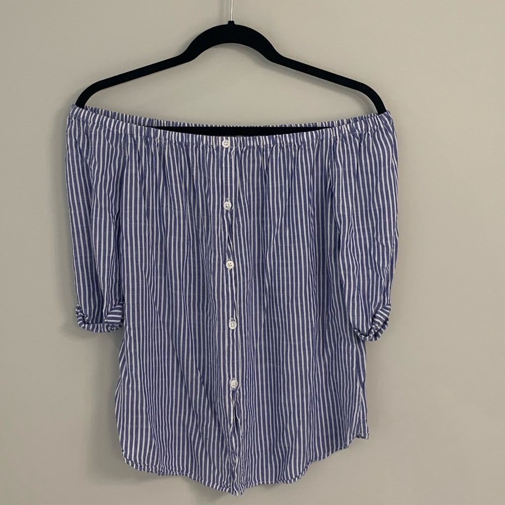 Off the Shoulder blue and white striped top